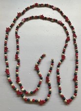 Wooden 8.5' Garland Stars, Rustic Farmhouse Beads 8.5 ft Christmas Red Green VTG