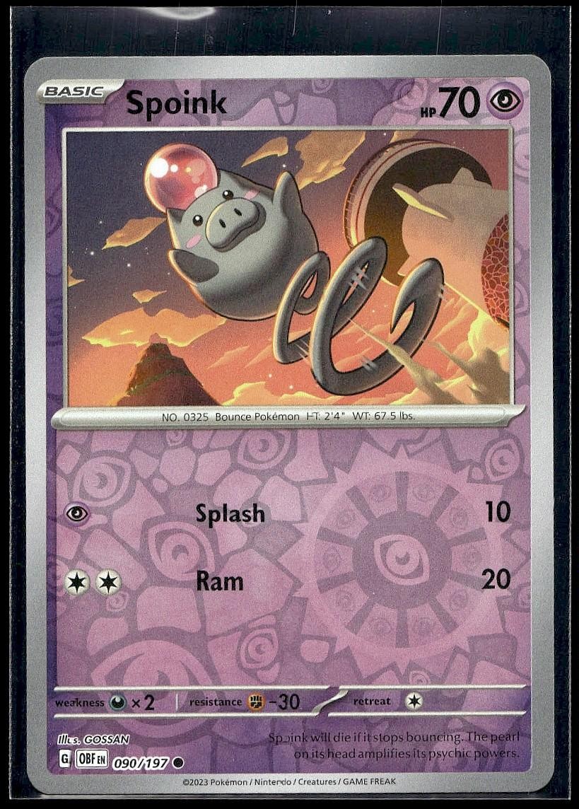 Spoink 090/197 Common Obsidian Flames Pokemon Reverse Holo Lightly Played