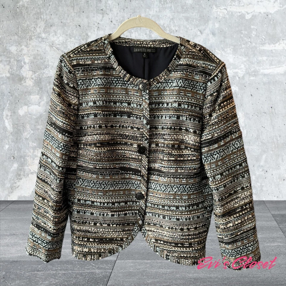 Lafayette 148 Boucle Tweed Jacket Blazer Multicolor,Textured, Long Sleeve S 14 - Image 2 of 4
