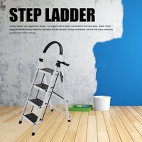 4 Step Ladder Steel Folding Ladder with Slip-Resistant Wide Steps 150kg Max Load