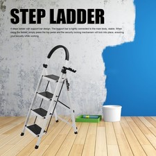 4-Step Ladder Folding Steel Ladder W/ Safe Durable Anti Slip Wide Tread Portable