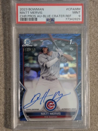 2023 Bowman Matt Mervis Auto 1st Prospect Blue Crater Refractor 110/150 PSA 9!!!
