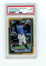 2024 Bowman Chrome Junior Caminero RC /50 Gold Refractor Mojo #56 Rookie PSA 10
