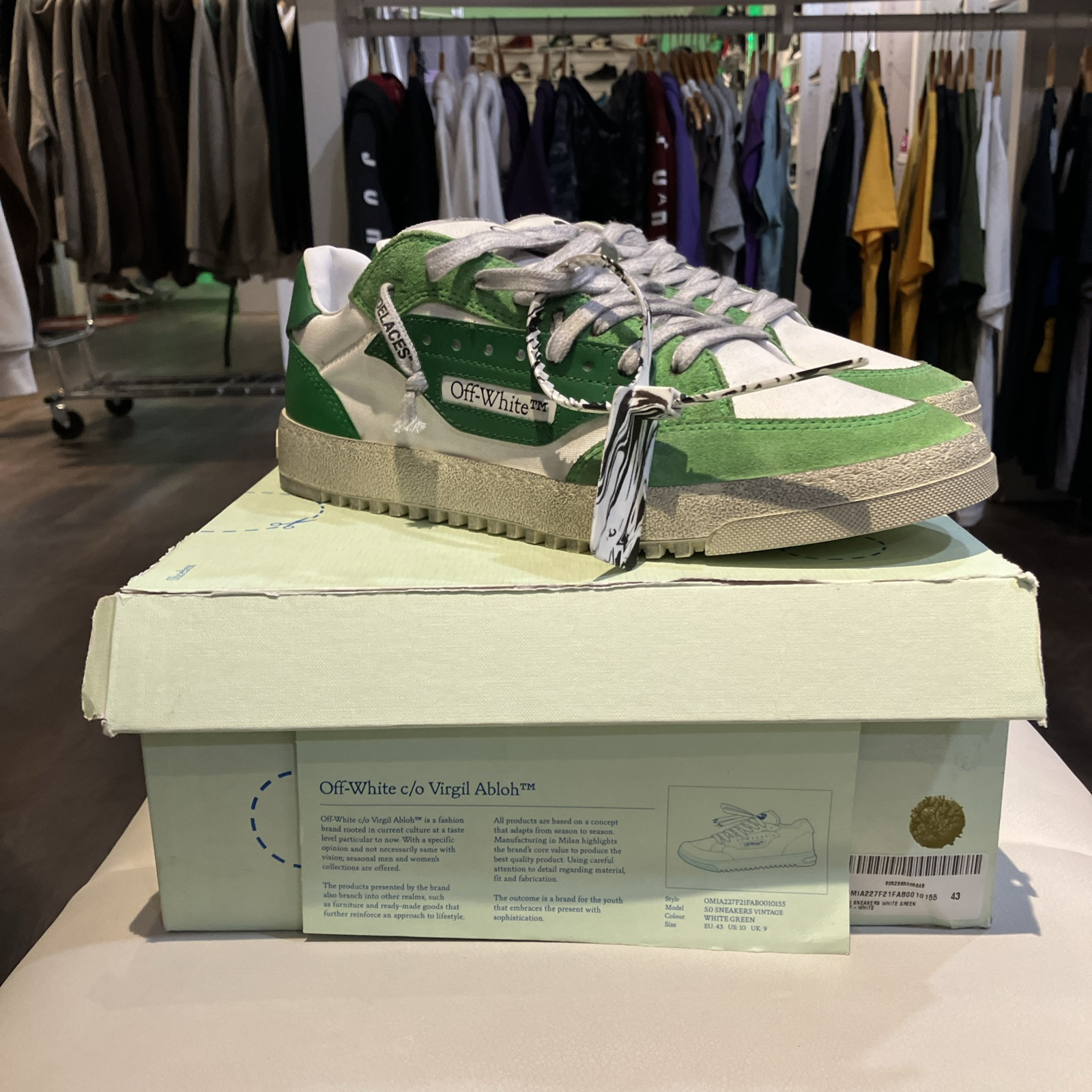 Men’s Sz 10 - OFF-WHITE Vulcanized 5.0 Low Top White Green Dead Stock BNIB Mint