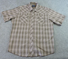 Wrangler Mens XL Cowboy Cut Western Pearl Snaps Short Sleeve Brown Plaid Shirt