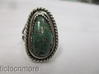 VINTAGE NAVAJO INDIAN ROPE CABLE BEZEL GREEN TURQUOISE PORTRAIT RING STERLING — photo 2