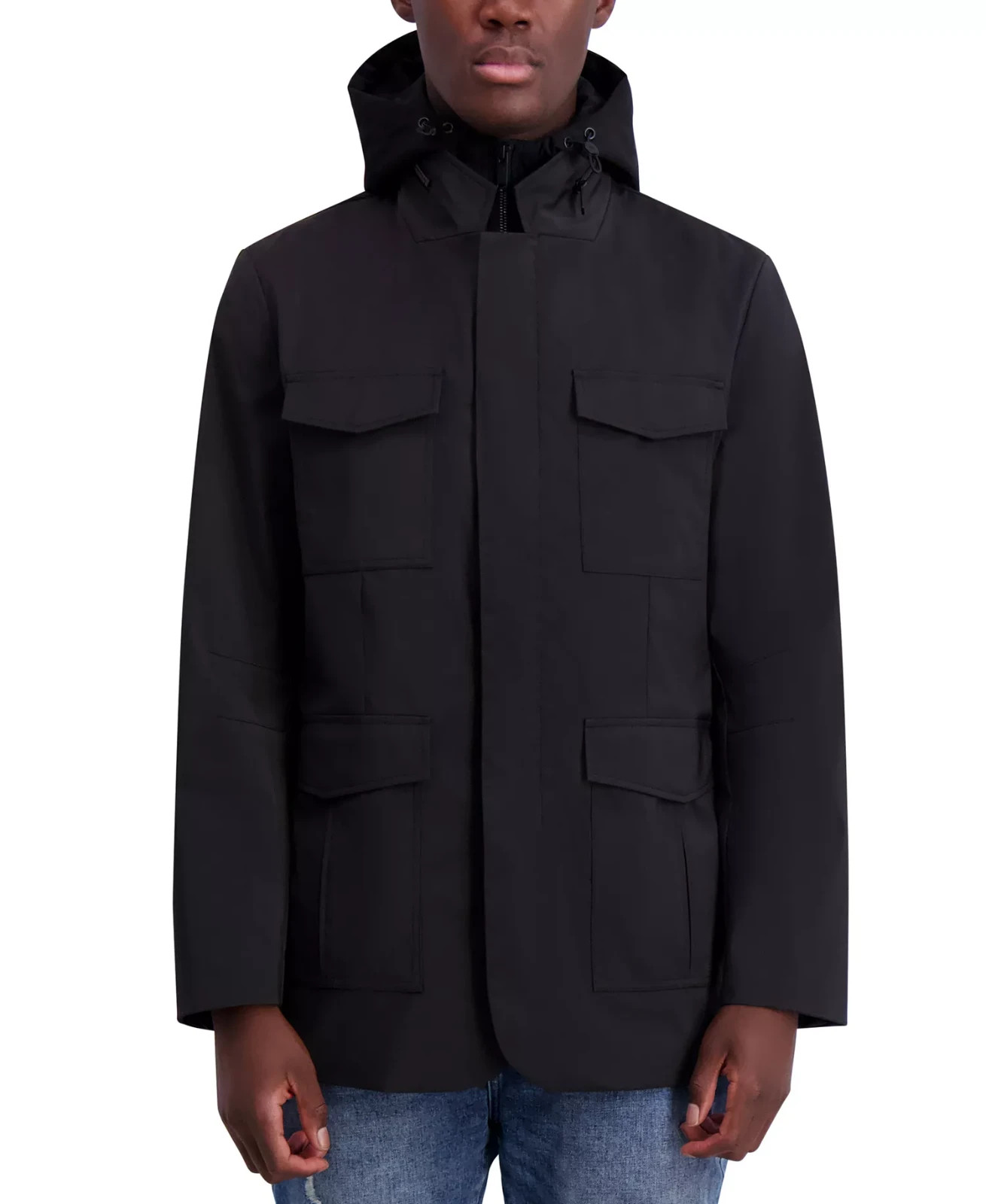 Karl Lagerfeld Paris Slim-Fit Twill Safari Jacket Men L Black Snap-Front Closure 16090₽