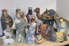 13 Piece Vintage Hand Painted Ceramic Nativity Scene - Complete Set
