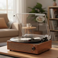 Vintage Vinyl Record Player with Built-in Speakers Bluetooth 3-Speed Turntable