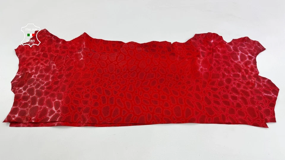RED SNAKE TEXTURED PRINT ON lambskin Sheep Leather hide 2 skins 6sqf 0.9mm C6963 - Image 2 of 4