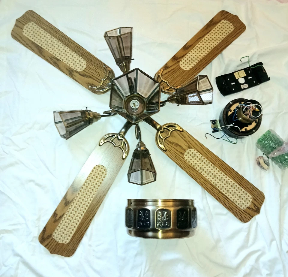 Unique & Elegant Vintage Ceiling Fan Brass & Glass 5 Lights 52" Open Box - Image 2 of 4