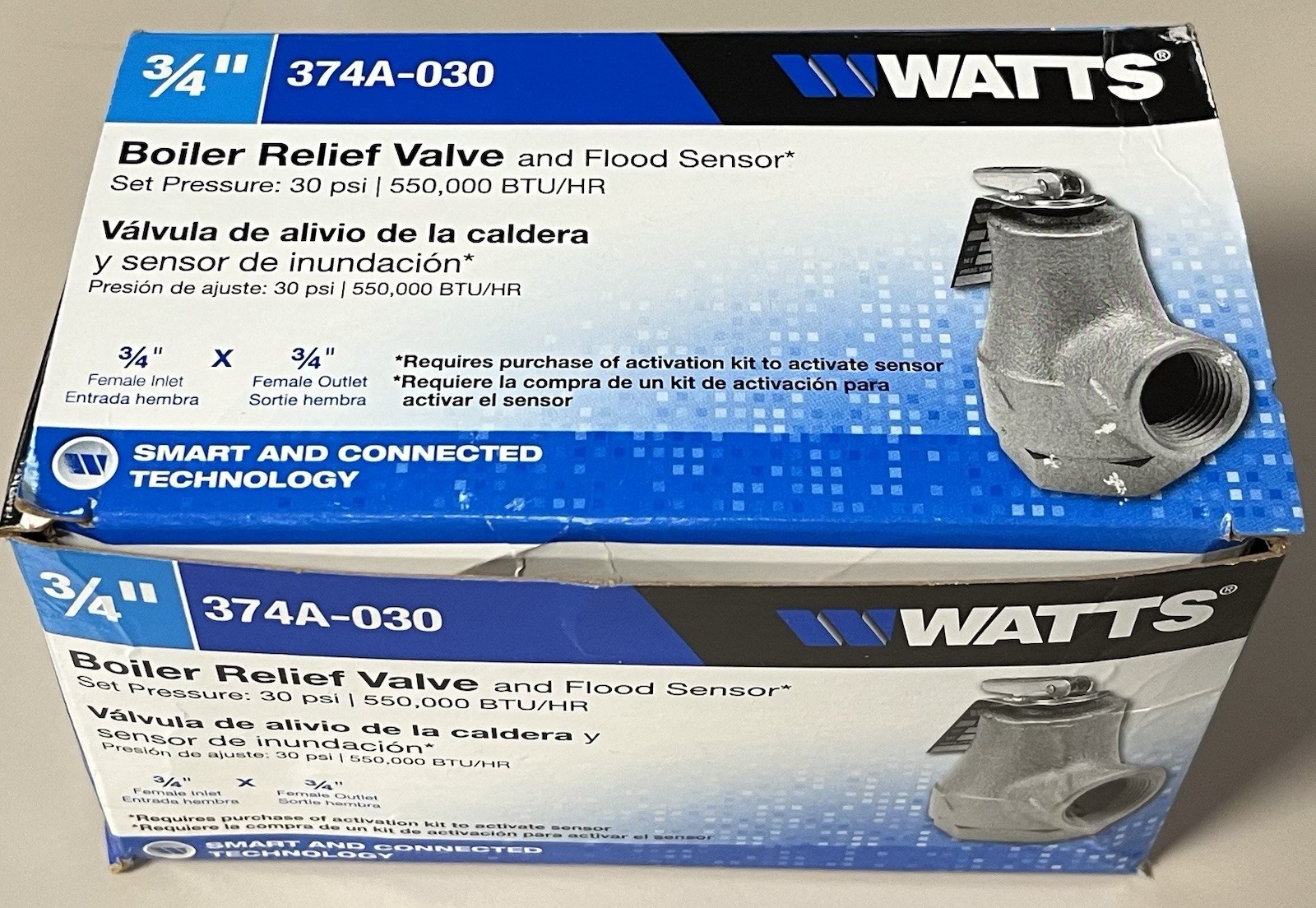 3/4 374A-030 30 psi WATTS Boiler Relief Valve w/ FLOOD SENSOR accessory piece