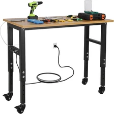 48" Adjustable Workbench Heavy Duty Garage Work Bench w/ Power Outlet Drawer