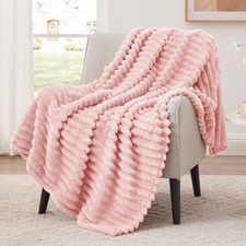 Fleece Throw Blanket for Couch or Bed - 3D Stripe Jacquard Decorative Blanket...