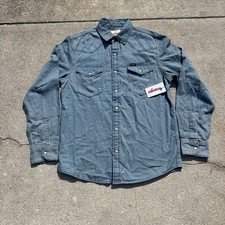 Wrangler Pearl Snap Blue Denim Long Sleeve Shirt Mens Small Western Cowboy