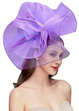 Sinamay Fascinator Hat Floral Feather Pillbox Derby Hats for One Size 01-purple