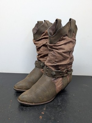 THE LEATHER COLLECTION Brown Sz 7 Harness Strap Metal Tip Cowboy Boots Western