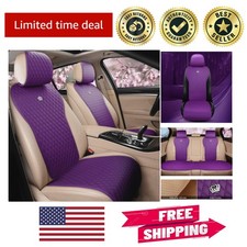 Luxurious Purple Faux Leather Universal Seat Covers - 11pc Elegant Crown Design