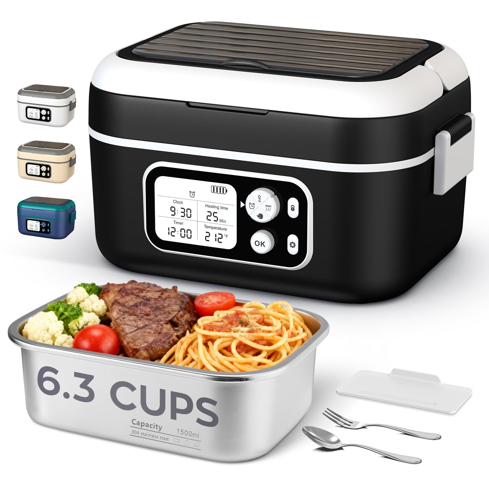 For Men, 6.3 Cup 100w Cordless Lunch Box Food Warme...