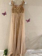 DRESS Alisa Gold Sequin Tulle Long Sleeveless Gown Formal Size S