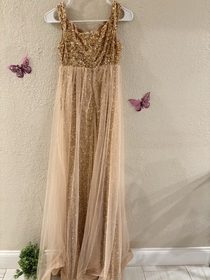 DRESS Alisa Gold Sequin Tulle Long Sleeveless Gown Formal Size S