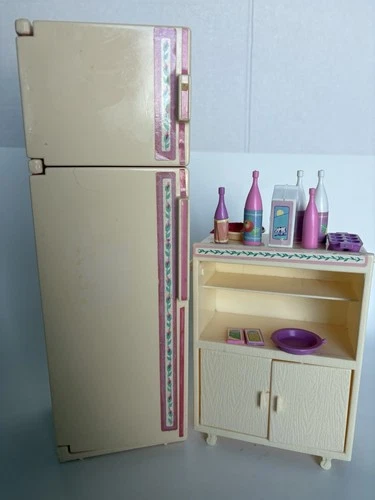 Barbie Sweet Roses Kitchen Rare Vtg 1987 Fridge, Microwave Cart/accessories