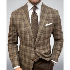 Plaid Men Blazer Check Jackets Slim Fit Notch Lapel Formal Wedding Groom Tuxedo