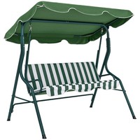 Outsunny 3-person Garden Swing Chair w/ Adjustable Canopy, Green Stripes