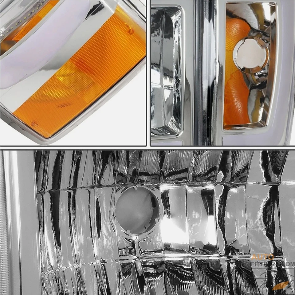 Headlight For 1987-1991 Ford F-150 Bronco LED DRL Headlamp Chrome Housing Amber Foto 4 de 4