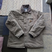 Carhartt Jacket Mens XL Brown Duck Quilted Lined Corduroy Collar Zip Up C26 CHT