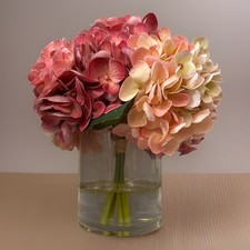 12 Pink Faux Hydrangea Arrangement Clear Vase...