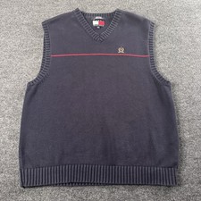 Tommy Hilfiger Mens XL Striped Crest Cotton Knit Sweater Vest Vintage 90s EUC