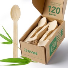100 Natural Bamboo Disposable Cutlery Set - 120 Spoons 6.7", Eco Friendly Ut...