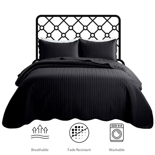 Quilt Bedding Set Size (106" x 96") + 2 Pillow Shams (20" x 36"+ King Black - Picture 2 of 6