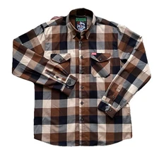 Dixxon Sanchez Flannel Shirt Large Brown Plaid Polyester D Tech