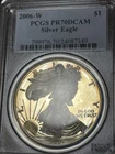 2006-W PCGS PR70DCAM Proof American Silver Eagle ASE, Stunning Gold Tone Perfect