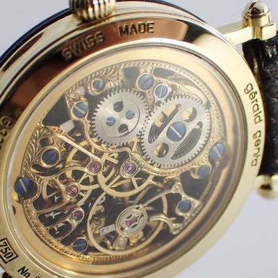 GÉRALD GENTA SKELETT SKELETON SQUELETTE 33mm BOX PAPIERE UHR Ref. G.3290.7 GOLD