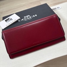 Old COACH Vintage Burgundy Bordeaux Red Leather Long Flap Wallet Slim Clutch