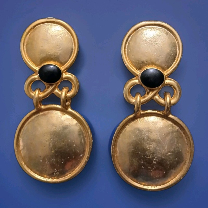 Vintage Dangle Gold Tone Chunky Fashion Clip-On Earrings 