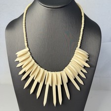 Collar babero con cuentas flecos tribal tallado a mano collar babero vintage declaración