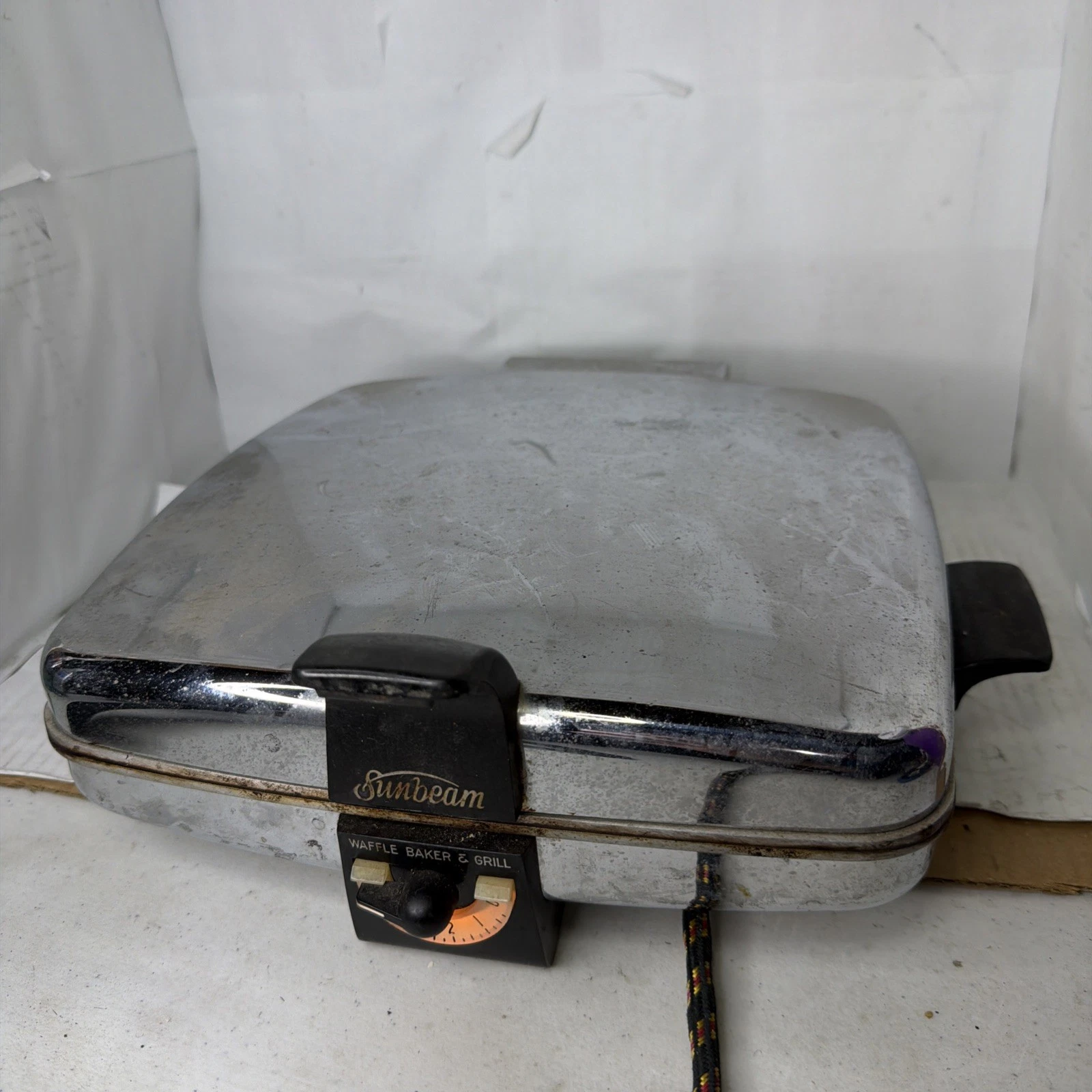 Vintage Sunbeam Model CG-1 Waffle Maker Chrome MCM Tested And Works
