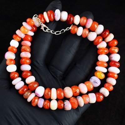 Fabulous Pink Australian Opal & Onyx 369. Kt Perlen tolle Halskette RK 05 E762