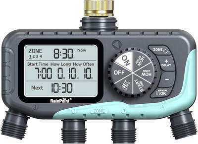 RAINPOINT Sprinkler Timer 4 Zone, Water Timer for Garden Hose, for Soaker Hose w