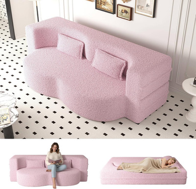 Convertible Pink Foam Sofa Bed - Cozy Teddy Fabric Sleeper Couch