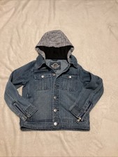Urban Republic Kid's Denim Jean Jacket with a gray hood, Size 10/12