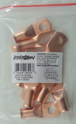 Install Bay CUR1516 Non-Insulated Copper 1 Gauge 5/16'' Ring Terminal - 10 Pack
