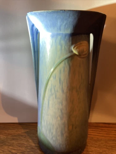 Roseville Futura Blue 1928 Weeping Tulip Art Deco Pottery Ceramic Vase #437-12