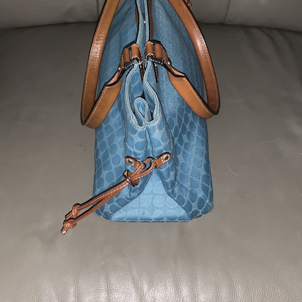 Kate Spade Blue Woven Handbag Purse Leather Accent Robin Egg Blue