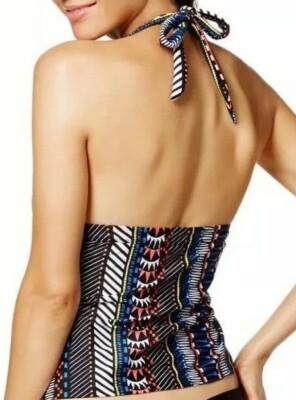 Bar III Geo-Print Halter Tankini Top Women's XS, Black