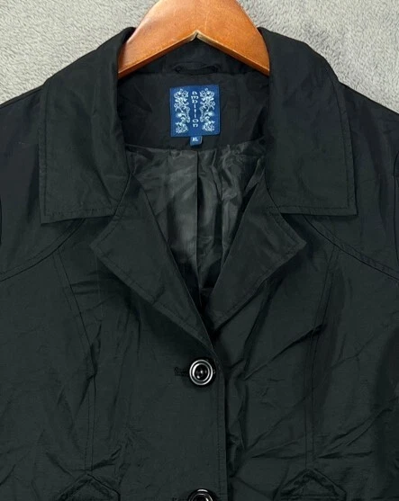 Ambition Black Trench Coat Womens XL Black Jacket  Midi Nylon Blend Pockets - Image 2 of 4